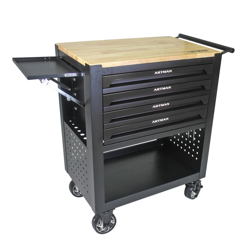 ARTMAN 4-Drawer Tool Cart with Wheels and Drawers ,Wood Top Tool Box Cart for Workshop Warehouse Garage