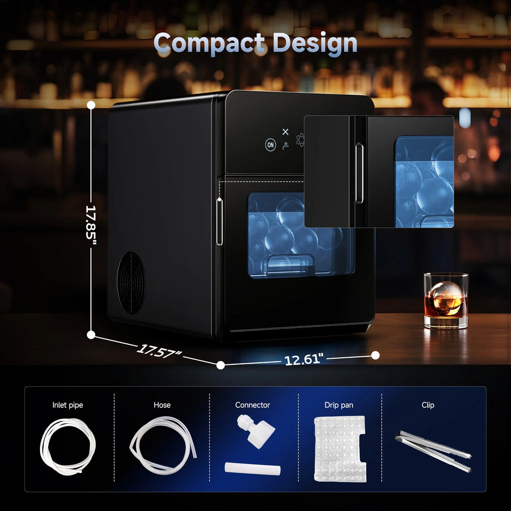 Simzlife Sphere Ice Maker,10 pcs/Hour, 150 pcs/Day,Clear Ice Ball Maker with Enhanced Insulation, with LCD Touch Screen, Self-Cleaning, Quiet Home and Bar Ice for Whiskey Bourbon Parties