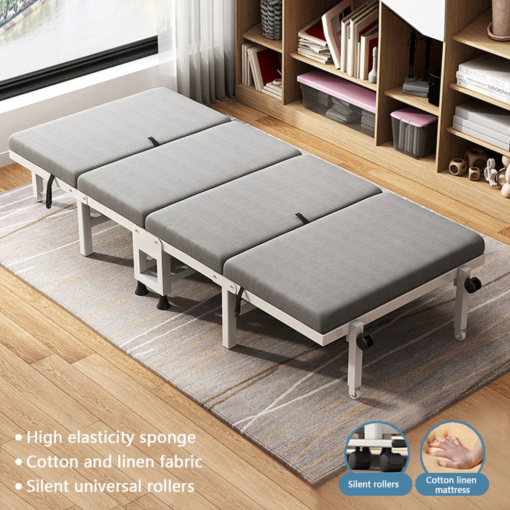 Steel Folding Bed with Mattress,Foldaway Guest Bed,Lunch Bed for Office