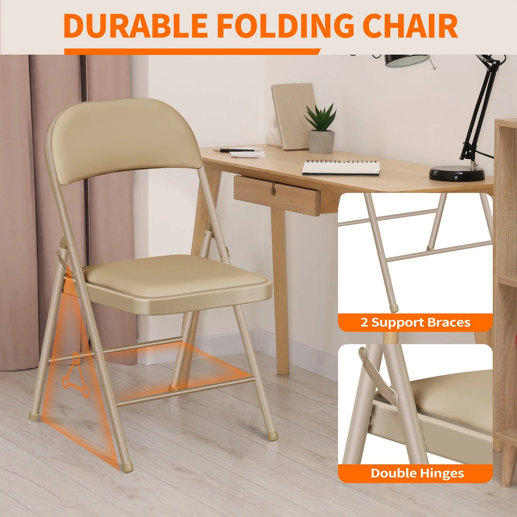Vebreda Padded Metal Folding Chair, 6-Pack, Kahki