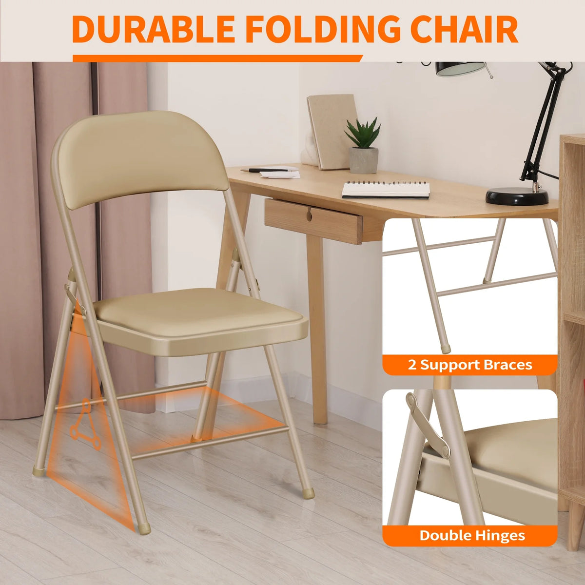 Vebreda Padded Metal Folding Chair, 6-Pack, Kahki