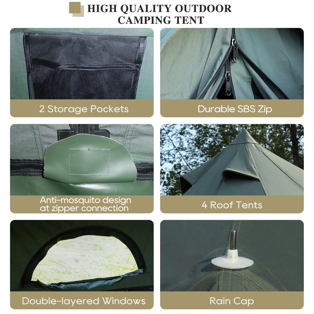LVUYOYO Bell Tent for Camping, Cotton Canvas Bell Tent with Stove Jack, Outdoor Canvas Bell Tent for Family Glamping Camping, 4 Season Tent with Zipped Removable Floor,5M,Green