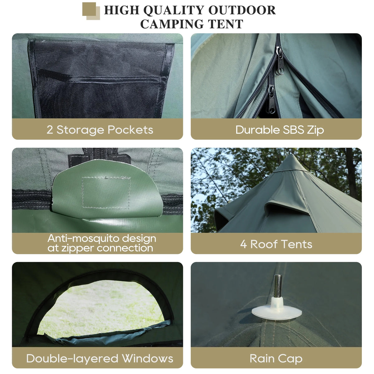 LVUYOYO Bell Tent for Camping, Cotton Canvas Bell Tent with Stove Jack, Outdoor Canvas Bell Tent for Family Glamping Camping, 4 Season Tent with Zipped Removable Floor,5M,Green