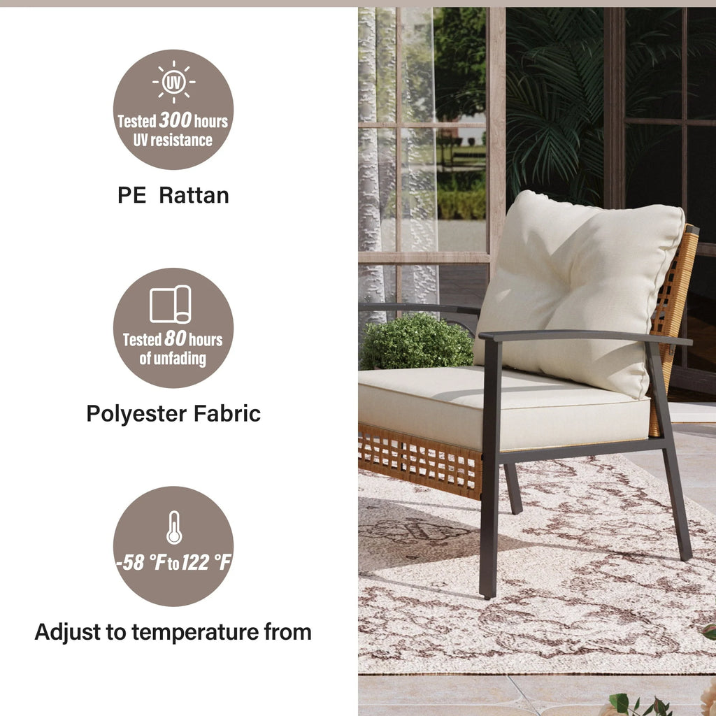 LAUSAINT HOME 4 Pieces Outdoor Patio Conversation Set with Cushions and 2-Tiers Storage Metal Coffee Table