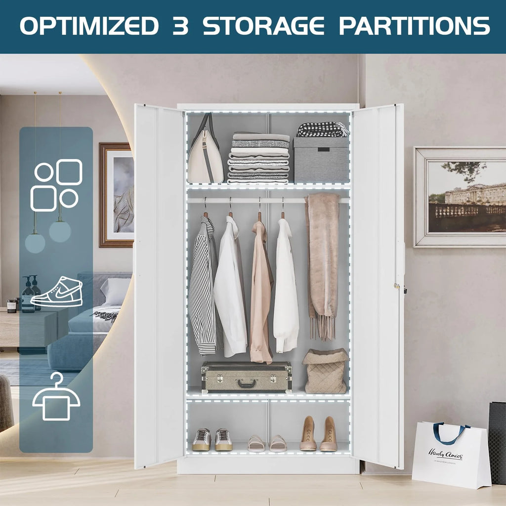 STANI Metal Locker Storage Cabinet, Employees Locker with Hanging Rod Bar, 71 Black Tall Steel Wardrobe for Home, School, Office (Assembly Required)