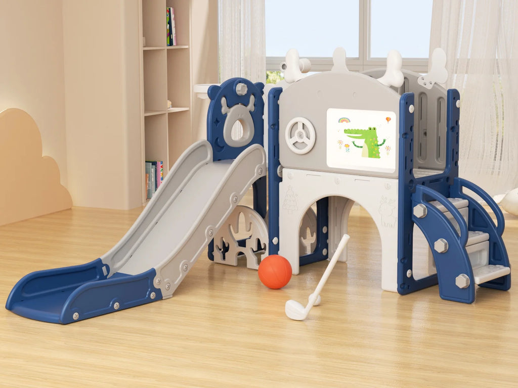 Korimefa 11-in-1 Toddler Slide Set with Golf, Basketball Hoop, Kids Slide for Toddlers Age 1-4, Climber Slip and Slides, Baby Outdoor Toys