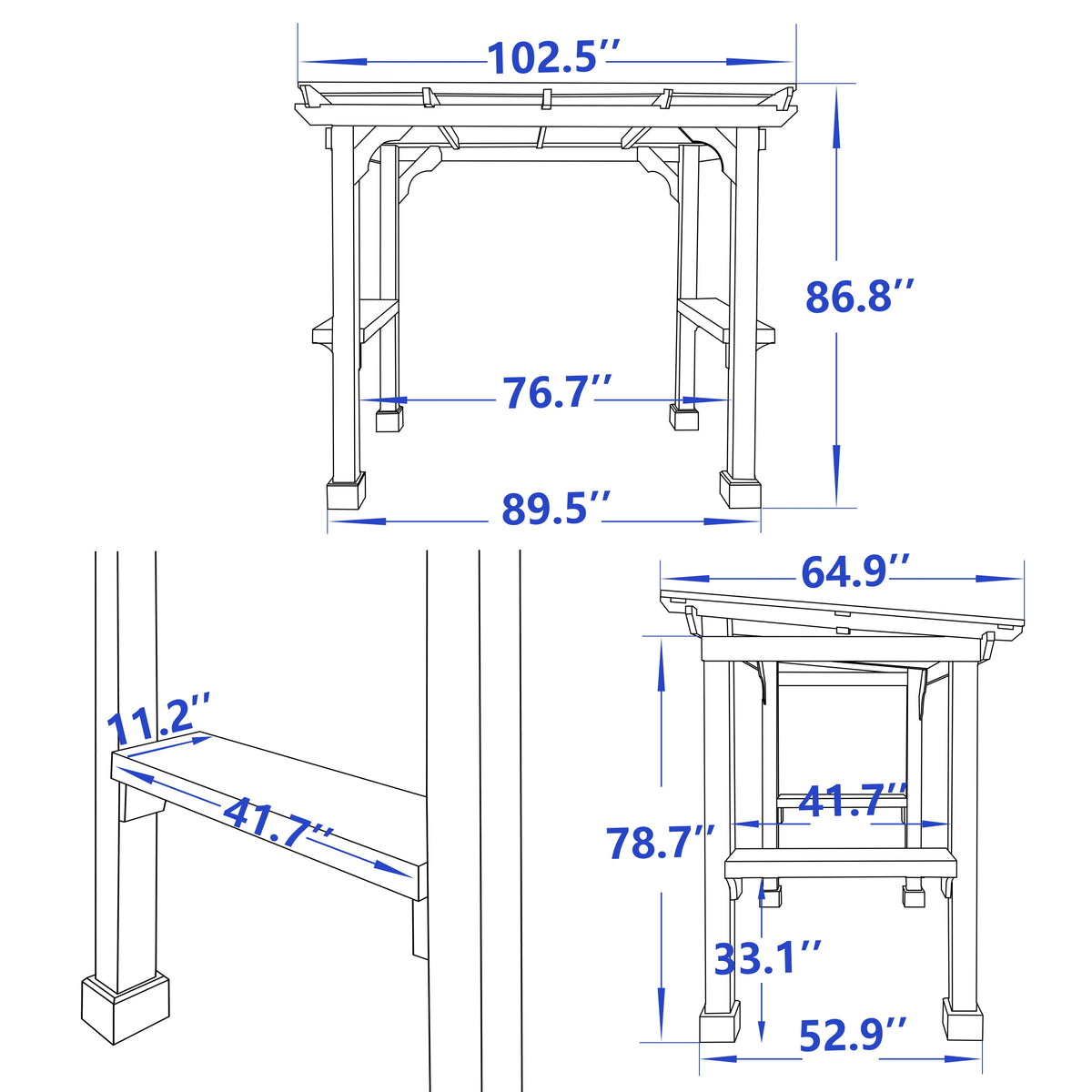 VEIKOUS 8' x 5' Outdoor Grill Gazebo w/Workstation Shelves, Multi-Use Gazebo for Lawn, Garden
