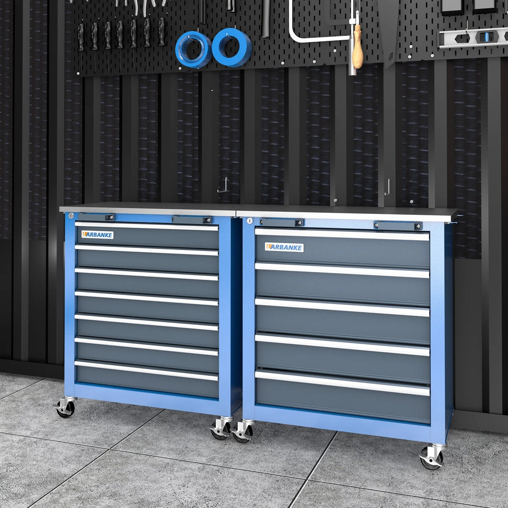 LARBANKE Combination Tool Cabinet,7 Drawer Tool Chest and 5 Drawer Tool Chest for Connected Use,Rolling Tool Chest with 360 Brake Wheels and Padded Feet