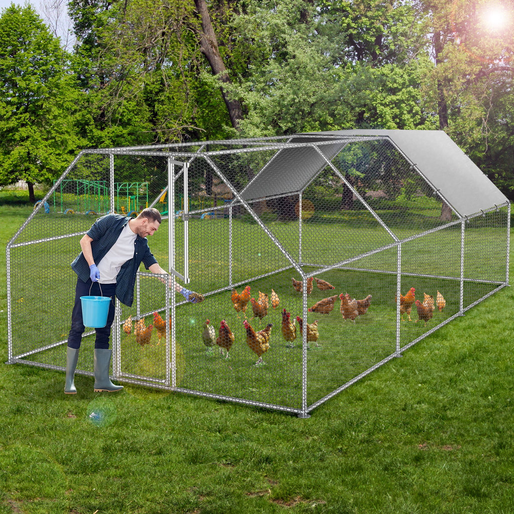 Dextrus Large Metal Chicken Coop, Walk-in Chicken Run, Galvanized Wire Poultry Chicken Hen Pen Cage, Rabbits Duck Cages with Waterproof Anti-Ultraviolet Cover for Farm, Backyard