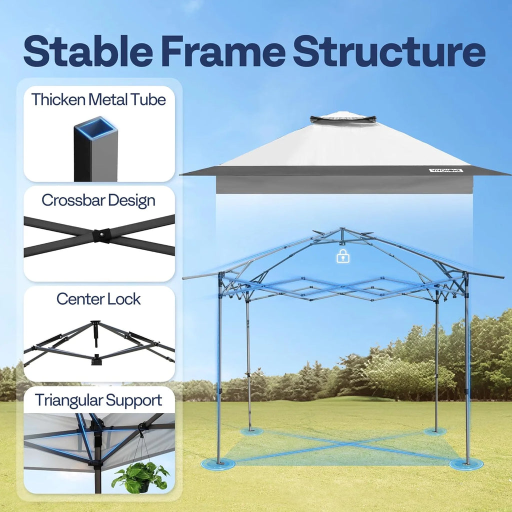 SPECSTAR 10x10ft Pop Up Gazebo Tent One Push Setup Canopy Tent Heavy Duty with Wheel Carry Bag and 4 Sandbags, 2 Tiers Roof for Patio Garden Backyard, Beige
