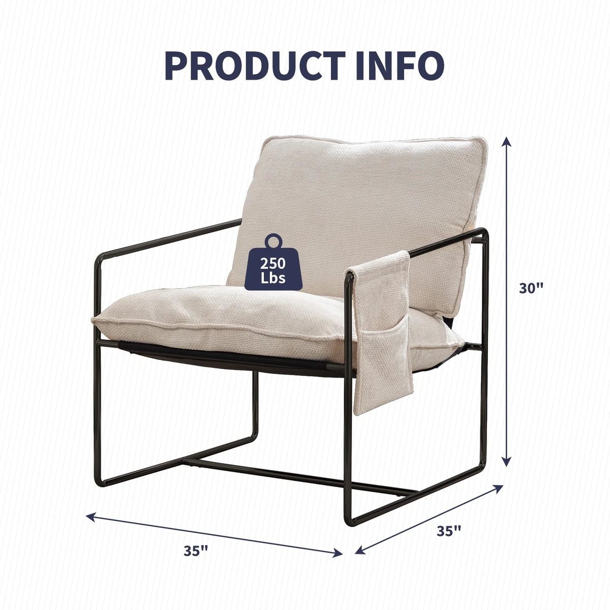 ZAFLY Accent Chair Set of 2, Modern Sling Chair with Metal Frame, Comfy Chair for Living Room - Beige