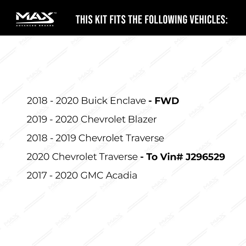Max Advanced Brakes - Brake Kit for 2018-2020 Chevy Traverse Blazer Buick Enclave FWD 2017-2020 GMC Acadia Front and Rear Replacement Cross Drilled Disc Brake Rotors and Ceramic Brake Pads
