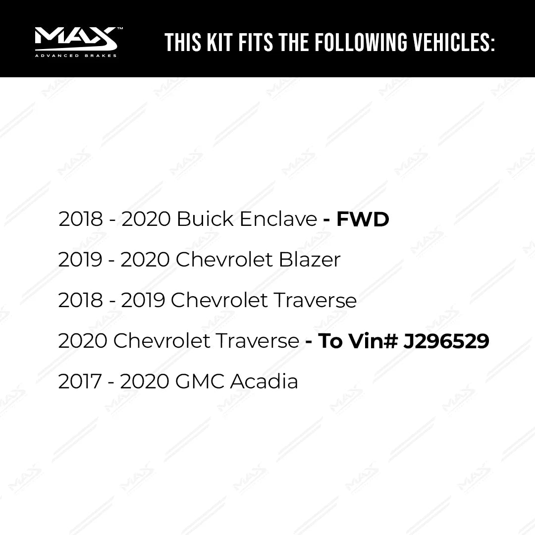 Max Advanced Brakes - Brake Kit for 2018-2020 Chevy Traverse Blazer Buick Enclave FWD 2017-2020 GMC Acadia Front and Rear Replacement Cross Drilled Disc Brake Rotors and Ceramic Brake Pads