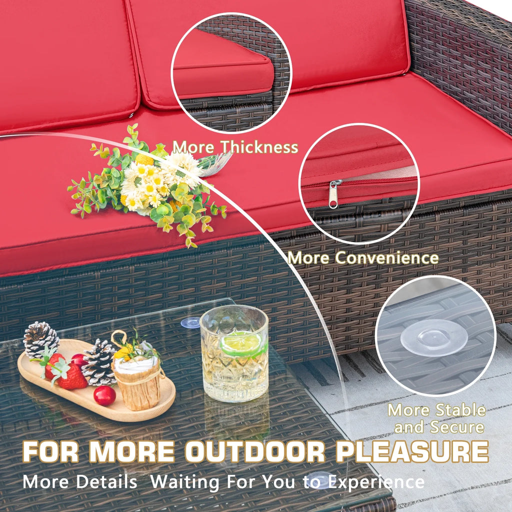 Lacoo 4 Pieces Patio Furniture Sets Rattan Chair Wicker Conversation Sofa Set Outdoor Tble and Chairs for Backyard Porch Garden Poolside Balcony, White
