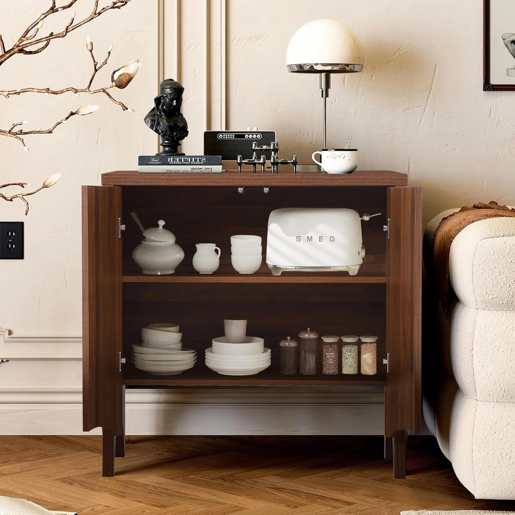 LEFHDA 2PCS Buffet Cabinet, Sideboard Cabinet with Storage, Accent Storage Cabinet with Carved Arc Door Design for Kitchen Dining Room, 2 Doors Buffet Cabinet with Adjustable Shelves