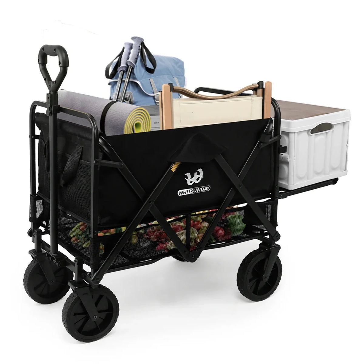 Collapsible Double Decker Wagon, Heavy Duty Foldable Wagon with All-Terrain Big Wheels, Beach Wagon for Camping, Sports, Shopping, Garden