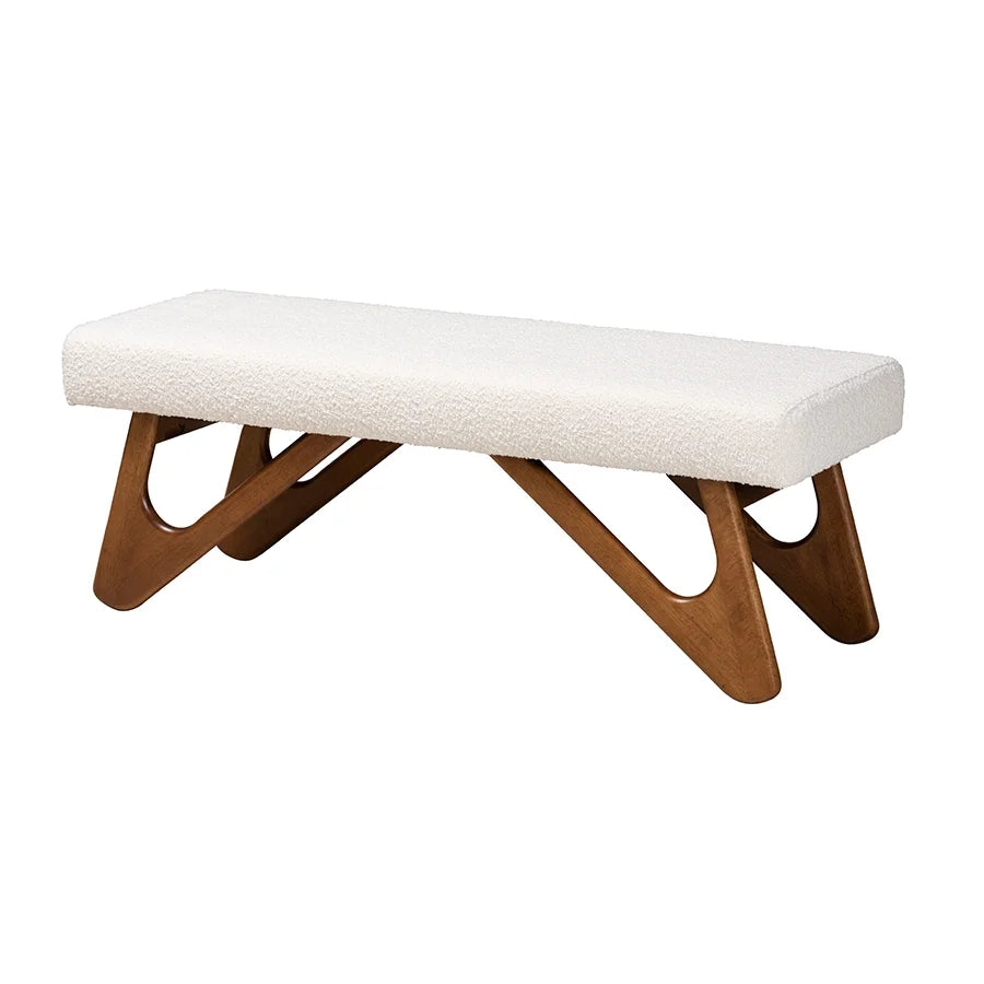 Baxton Studio Rika Japandi Cream Boucle Fabric and Walnut Brown Finished Wood Bench