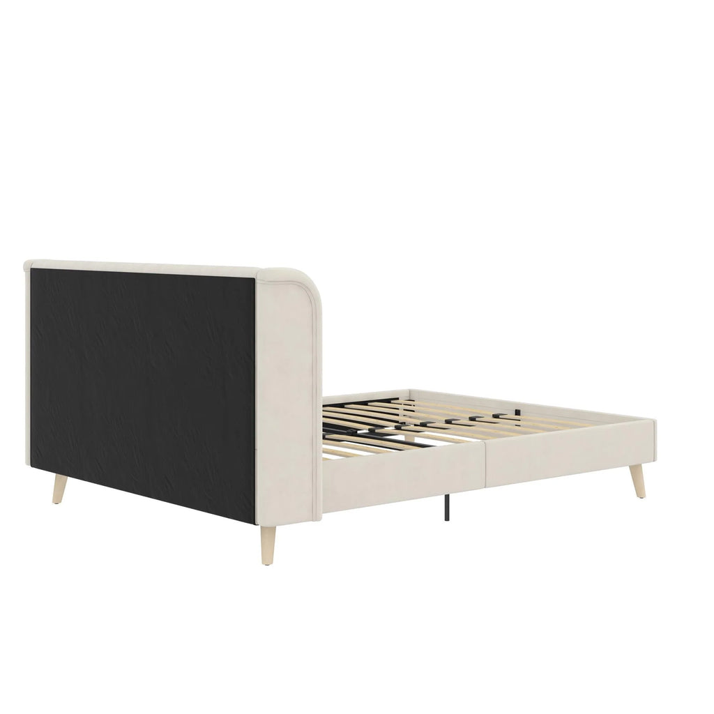 Novogratz Holly Upholstered Wingback Bed, Queen, Ivory Velvet