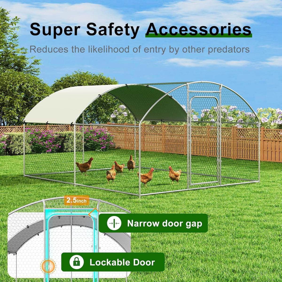 Large Metal Chicken Coop Walk-in Poultry Cage with Waterproof and UV-Resistant Cover Outdoor Chicken Run Hen Rabbit Duck House for Backyard Farm Use Spire Roof(10 W x 4.9 L x 6.4 H)