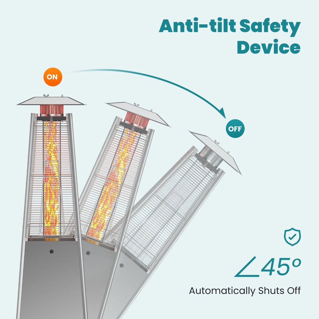 edx 42000 BTU Outdoor Propane Patio Heater Tower with Wheels, Stainless Steel