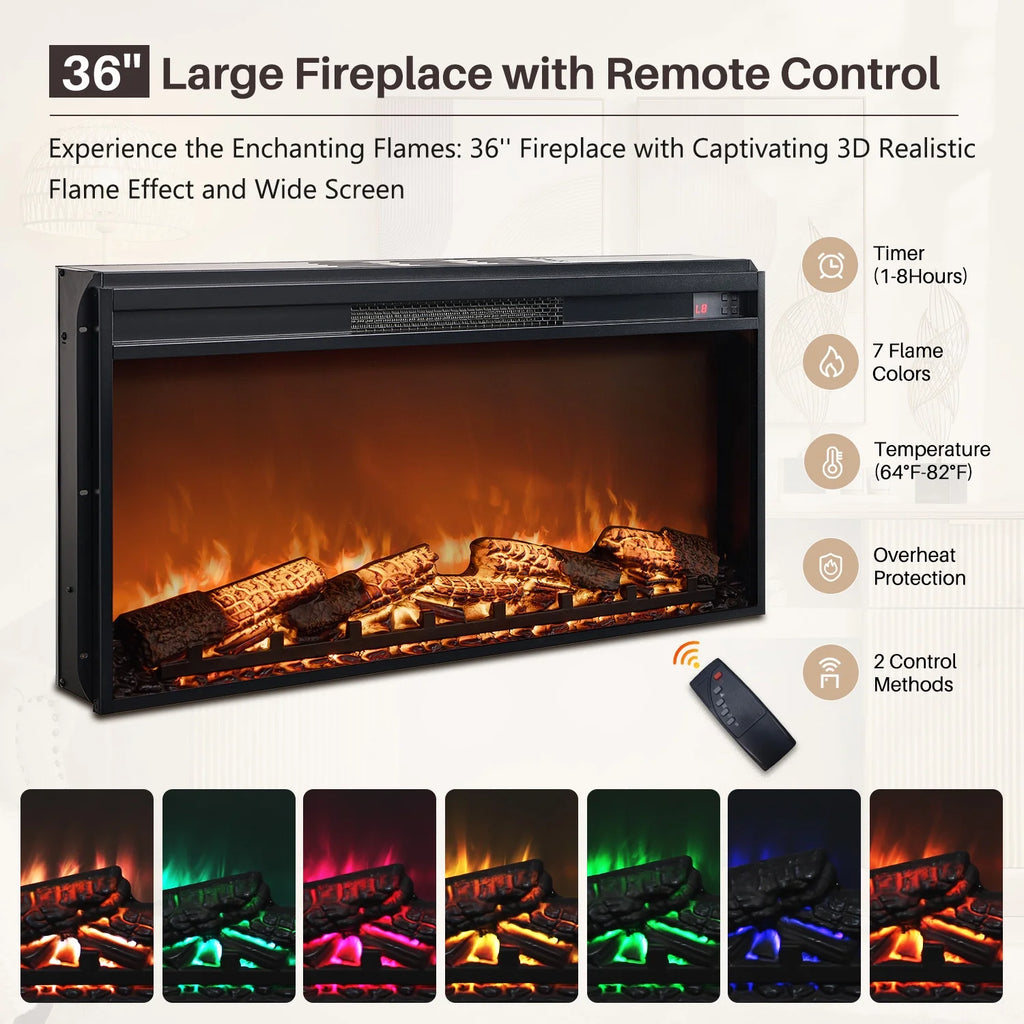 SinCiDo Fluted Fireplace TV Stand for 80 inch, Entertainment Center with 36" Electric Fireplace, 2 Drawers and Adjustable Shelves, Wood TV Stand for Living Room