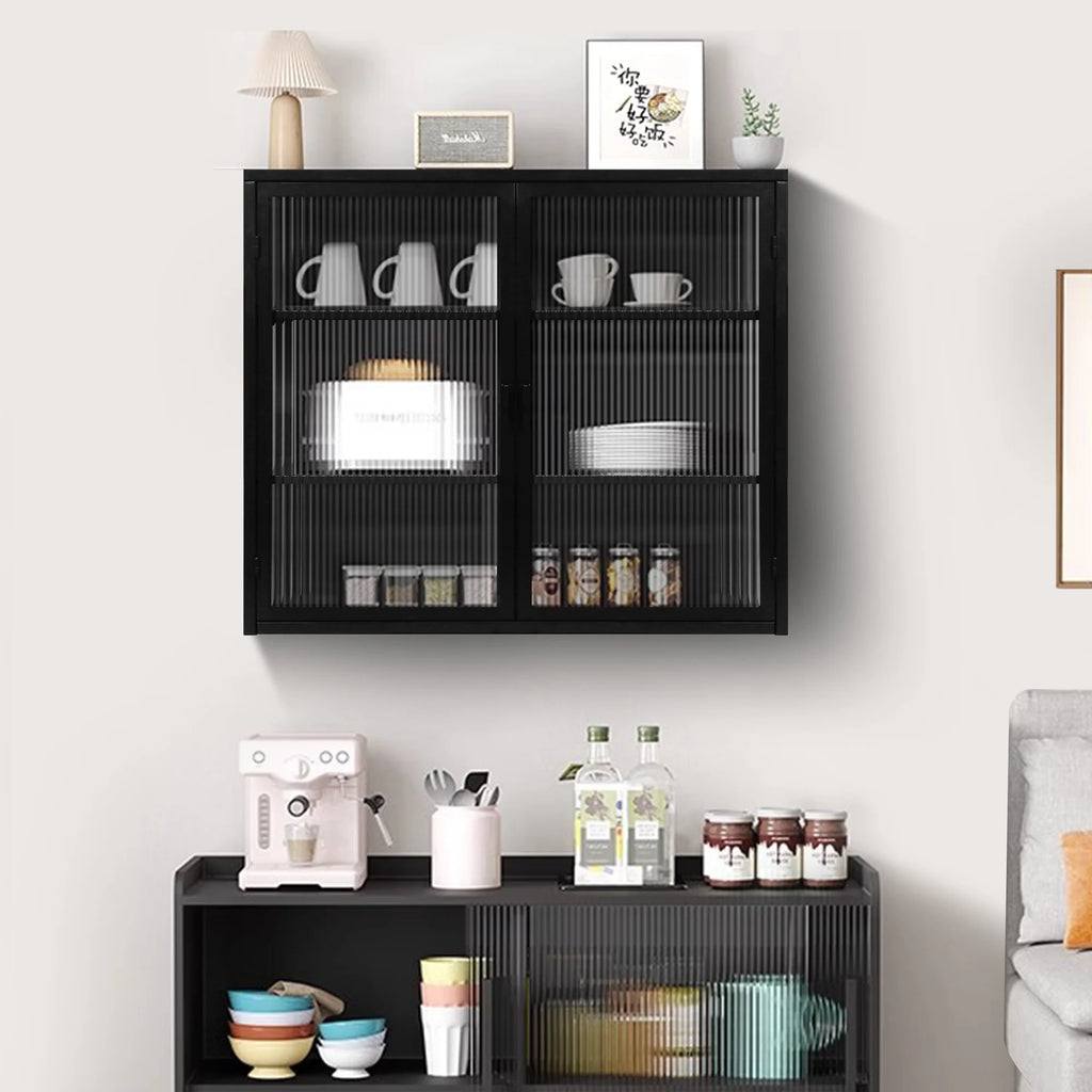 27.56"Modern Wall Cabinet with Glass Doors, Bathroom Cabinet with Featuring Three-tier Storage for Entryway Living Room, Bathroom or Dining Room, Mint Green