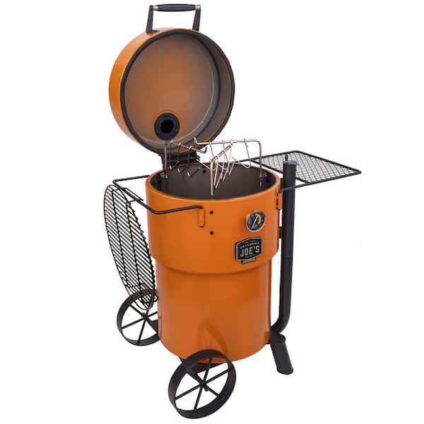 Bronco Pro Charcoal Drum Smoker and Grill in Orange with 366 sq. in. Cooking Space
