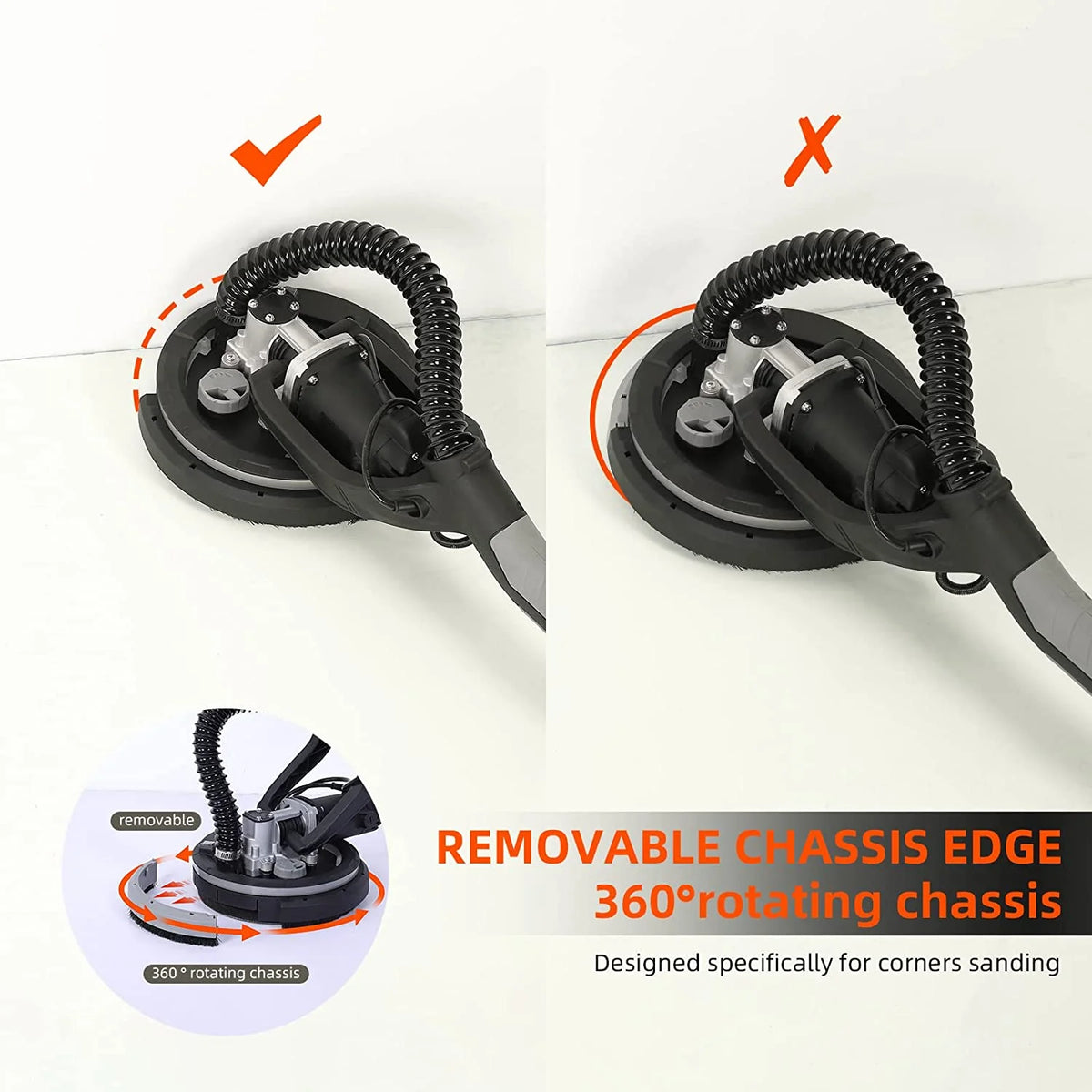 Yesurprise Drywall Sander750W Electric Drywall Sander 7 Variable Speed 900-1800 RPM Sander with LED Light Sanding discs Handle