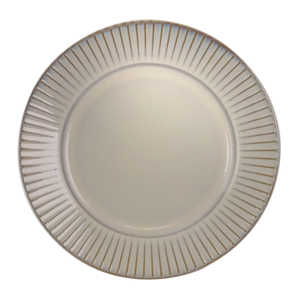 Elama Market Finds 16 Piece Round Stoneware Dinnerware Set in Embossed White