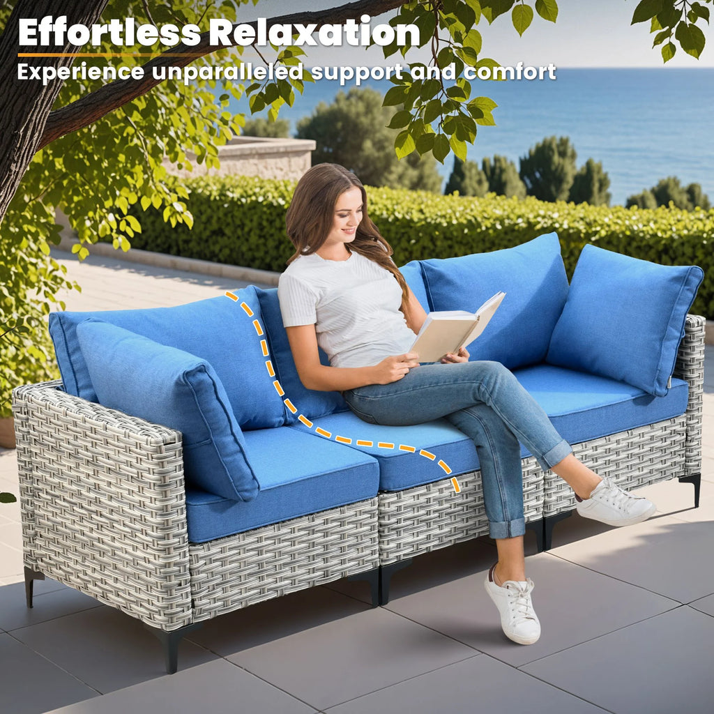Vcatnet Outdoor Patio Furniture Sets 10 Pieces Sectional Sofa Wicker Conversation Set with Swivel Glider Chairs and Solar Powered Coffee Table for Porch,Backyard,Gray