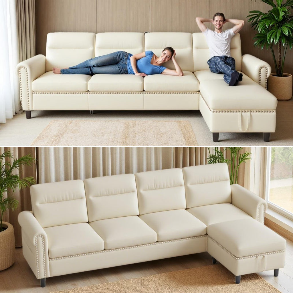 106" Modular Sectional Sofa Bed with Storage Ottoman, Lofka Modern Comfy Couches and Sofas with Side Pockets for Small Spaces, Living Room Furniture in Dark Gray
