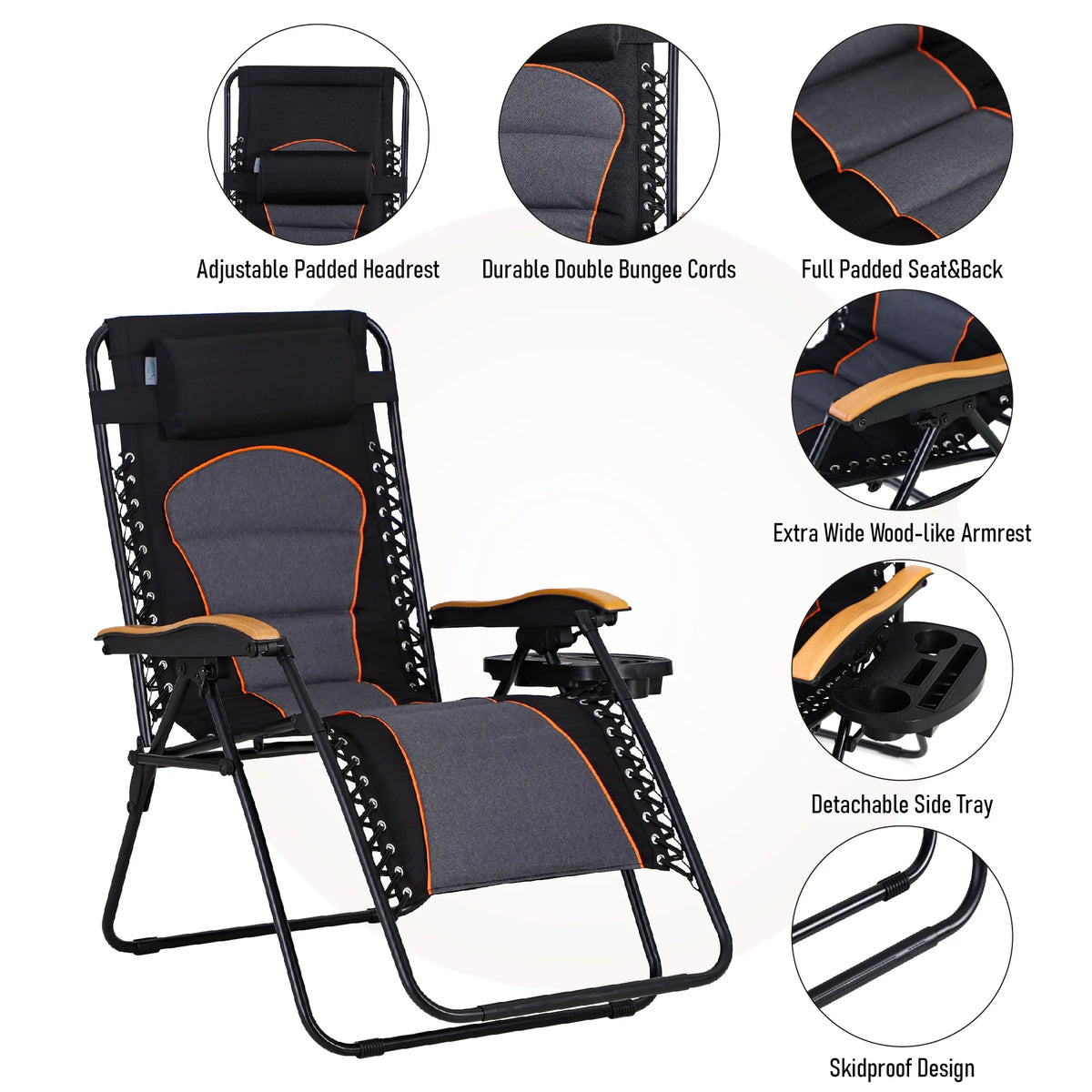 Sophia&William 2 Pieces Outdoor Oversized Padded Zero Gravity Chairs - Grey