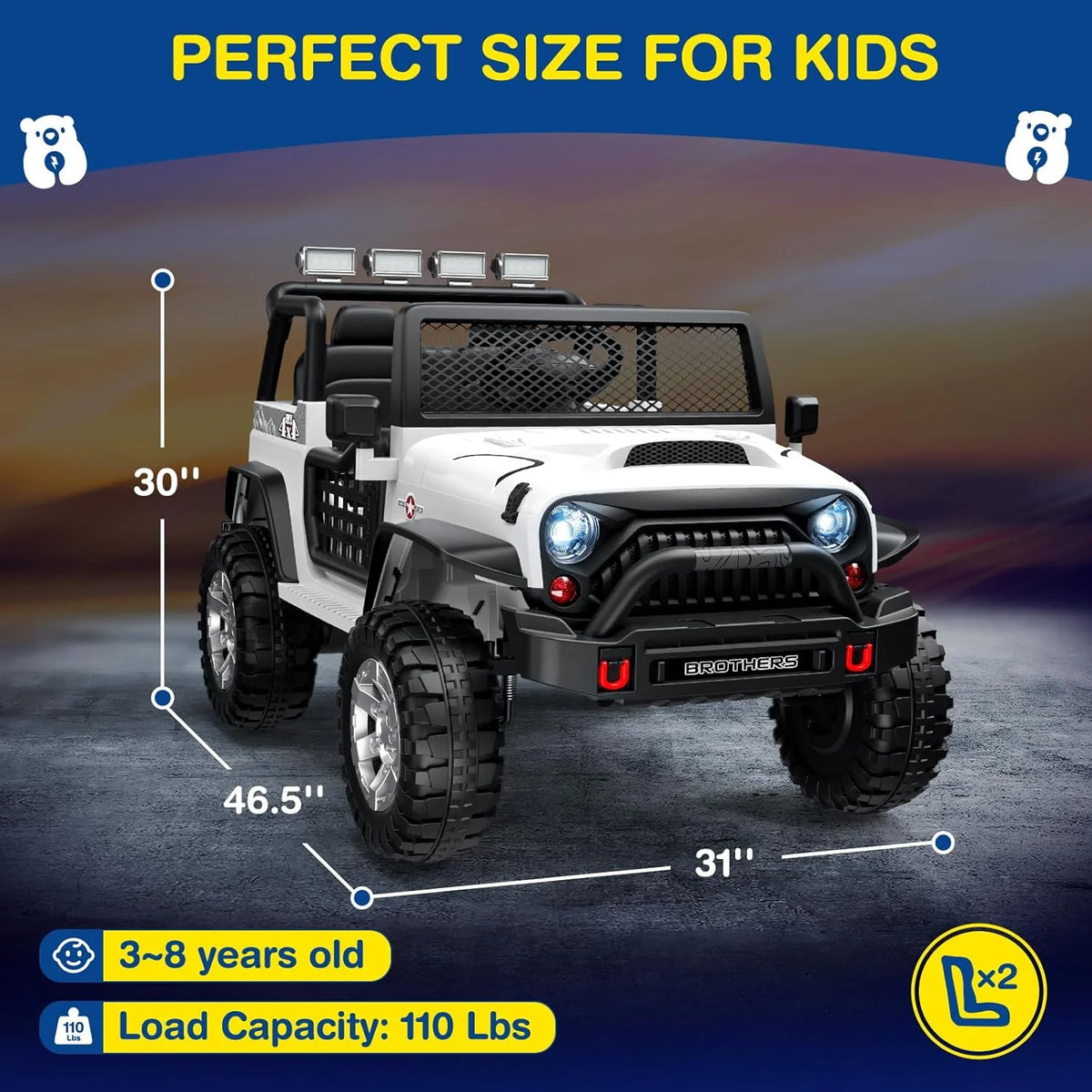 L8 Ride On Car, 2 Seater, 12V Kids Electric Car w/Remote Control, 4-Wheel Suspension, Bluetooth Speaker, Multi Music Modes, 3 Speeds, LED Lights, Xmas & Birthday Gift Ideas for Kids Ages 3+