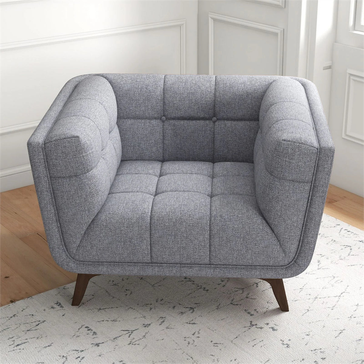 Allen Mid-Century Modern Velvet Upholstered Armchair in Blue