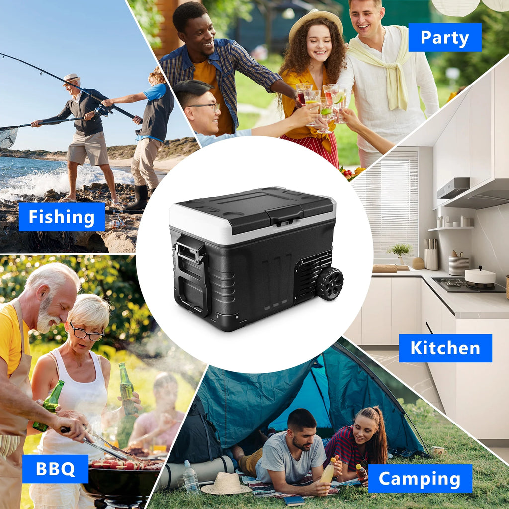 Simzlife 12V Car Refrigerator, 37QT Electric Cooler DC/AC, -4 ~68, RV Freezer Fridge Cooler with Wheels & 2 Baskets