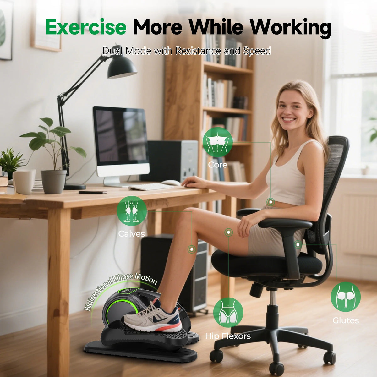UPGO Under Desk Ellipticals Electric, Elipse Leg Pedal Exerciser for Seniors Fully Assembled, Seated Pedal Exerciser with Remote Control & Non-Slip Pedals