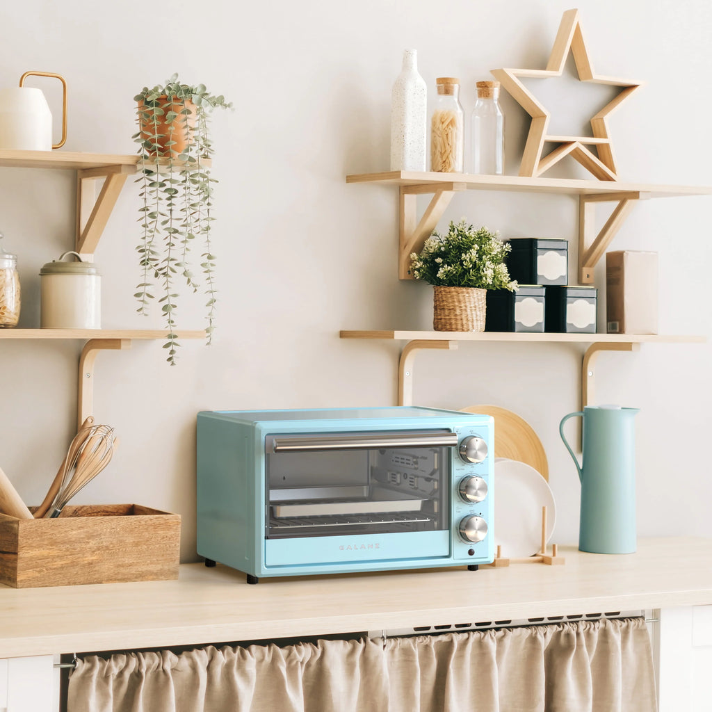 Galanz Retro Toaster Oven, True Convection, Indicator Light, 8 Cooking Programs, 1500W, 120Volts, 0.9 Cu.Ft Capacity, Blue