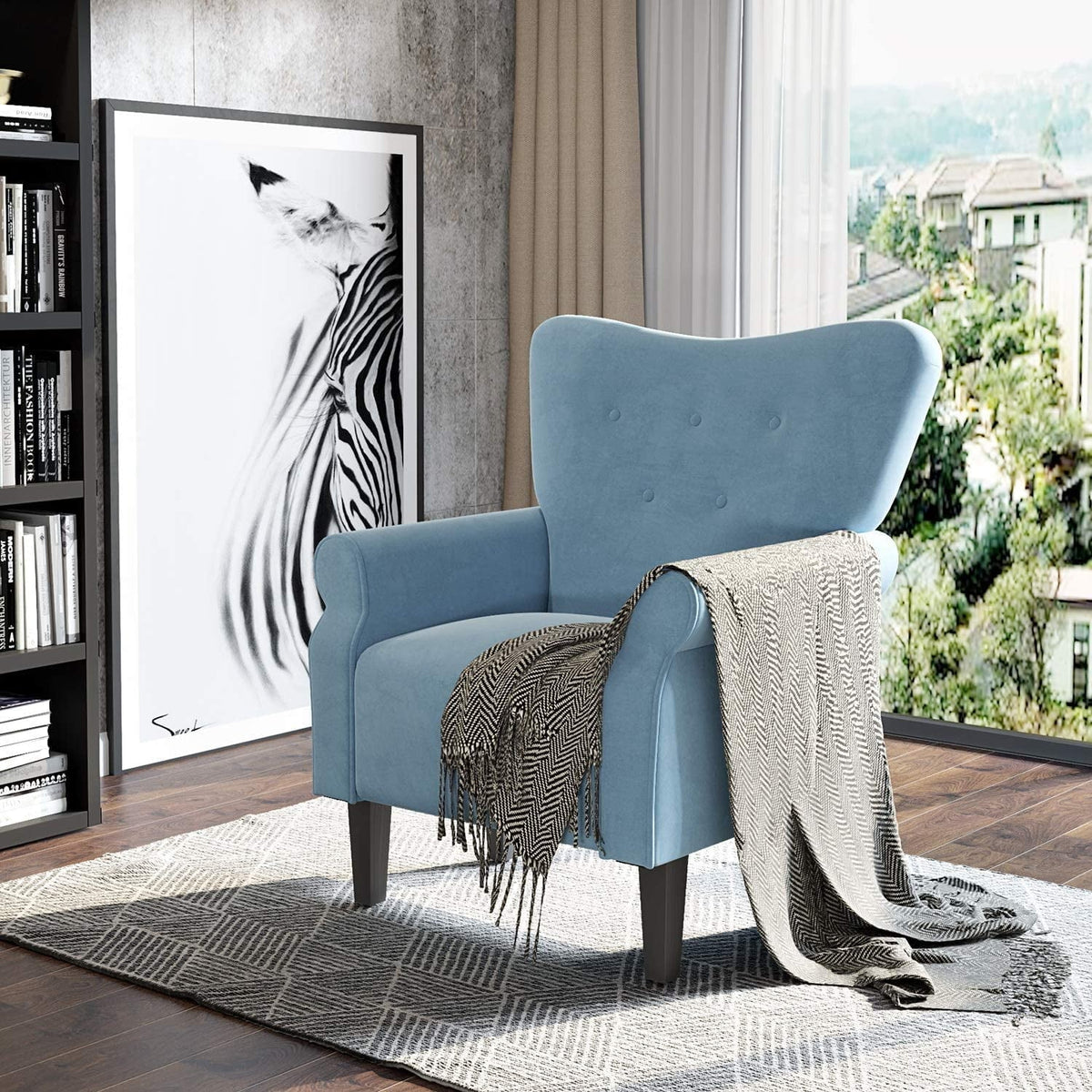 Richryce MidCentury Accent Chair with Arm ,High Back Armchair Beige,Beige