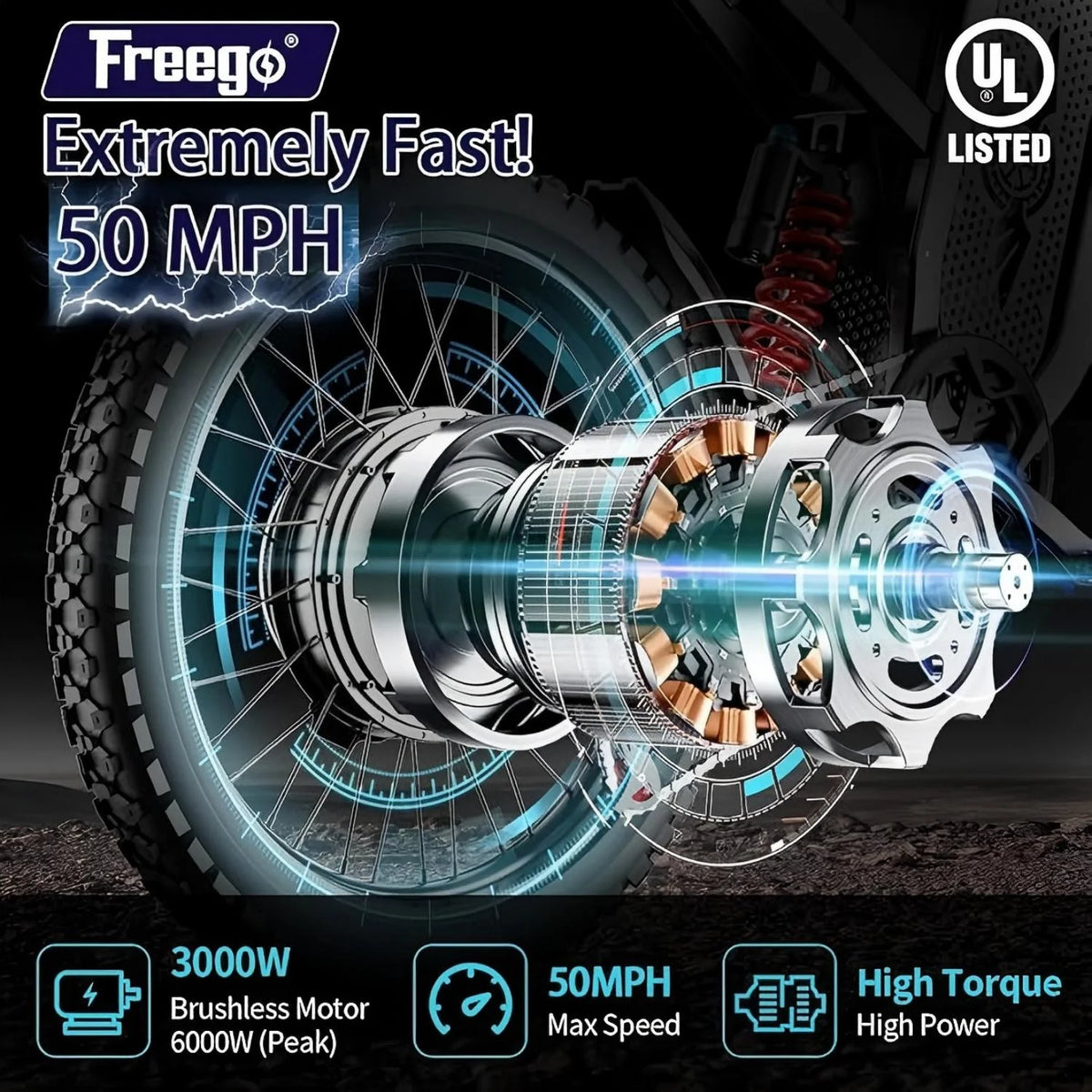 6000W(Peak) Motor 60V/35Ah Battery, Freego X2Pro Electric Motorcycle for Adults, Electric Bike  50MPH/7 Speed Off Road Electric Bicycle,19x2 Full Suspension/Four-Piston Hydraulic Brake UL2849MTB
