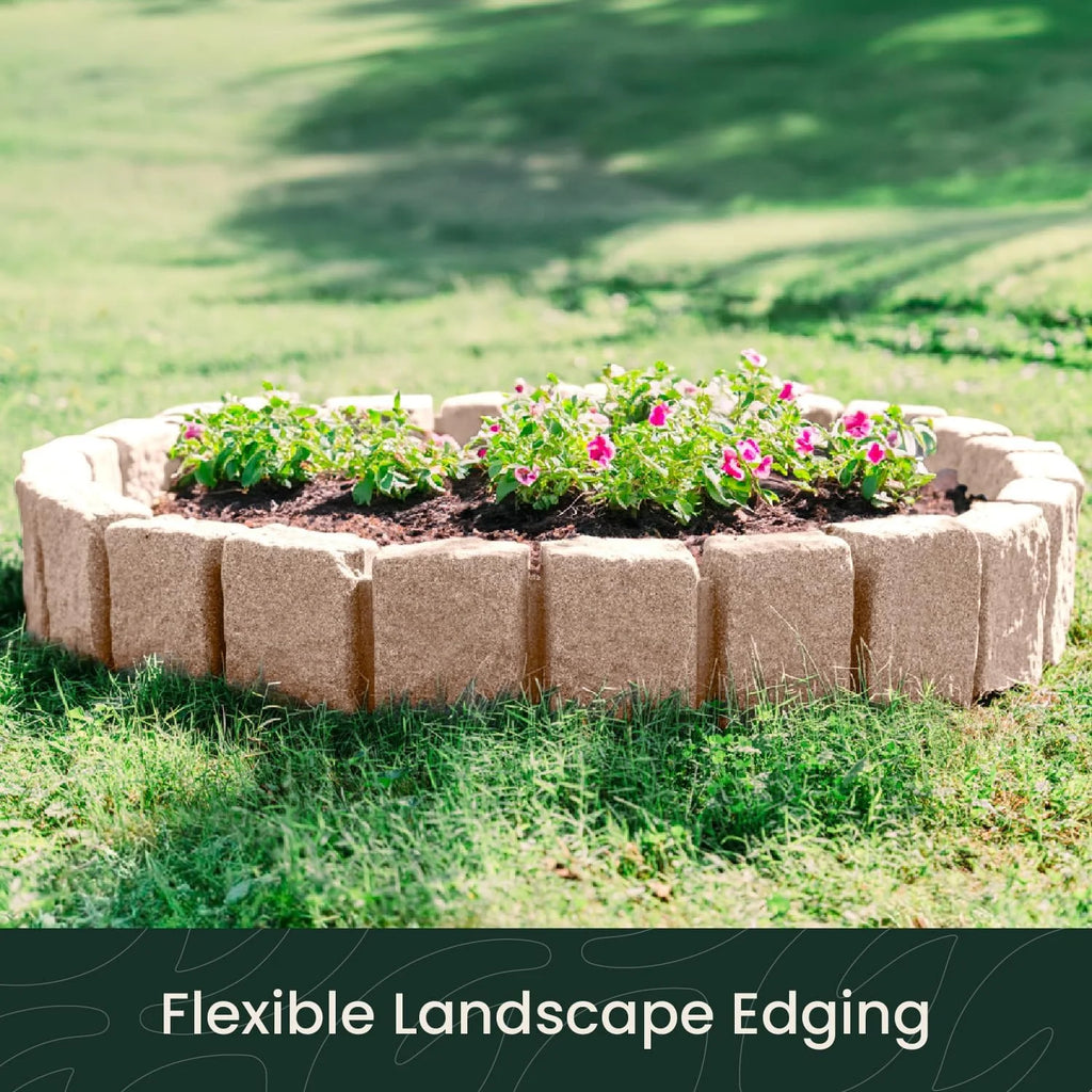 Beuta Landscape Edging | Garden Edging Border | Faux Stone Block XL for Lawn Edging, Flower Beds & Yard Edging 1 Pack | Each Section Has 6 Blocks 48" L x 4" W x 9.5" H | 3 Spikes | Sandstone