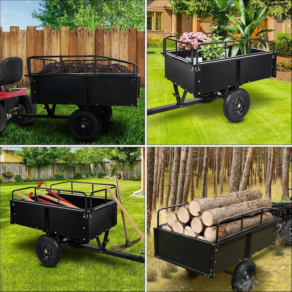 Heavy Duty Steel ATV Trailer,1600 Lbs Dump Cart, 15 Cubic Feet, Removable Sides, for Riding Lawn Mower Tractor