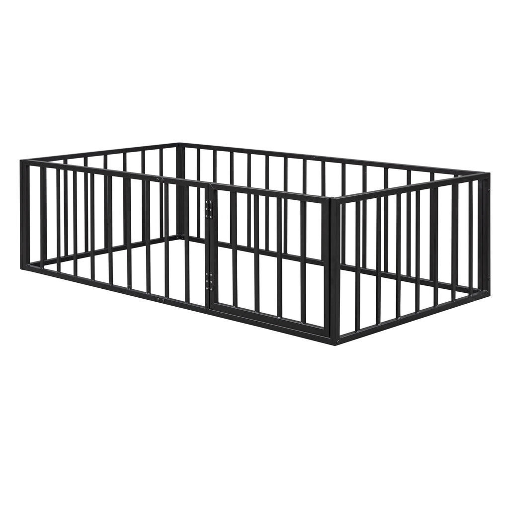 Bellemave Full Size Bed Frame, Full Montessori Bed with Safety Guardrails and Detachable Fence, Wood Full Daybed Frame, Low Profile & Rounded Corners Design, Natural