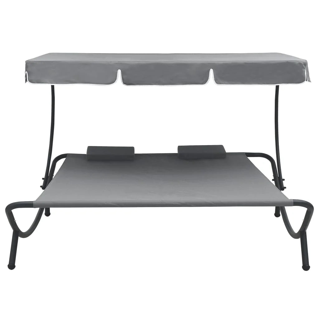 vidaXL Outdoor Double Chaise Lounge Patio Lounge Bed with Canopy and Pillows