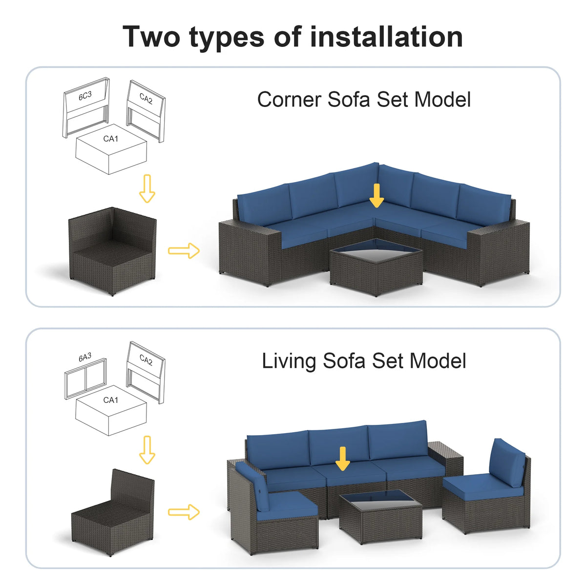 8 Piece Patio Furniture Set with 42" Propane Gas Fire Pit Table with Coffee Table,Blue
