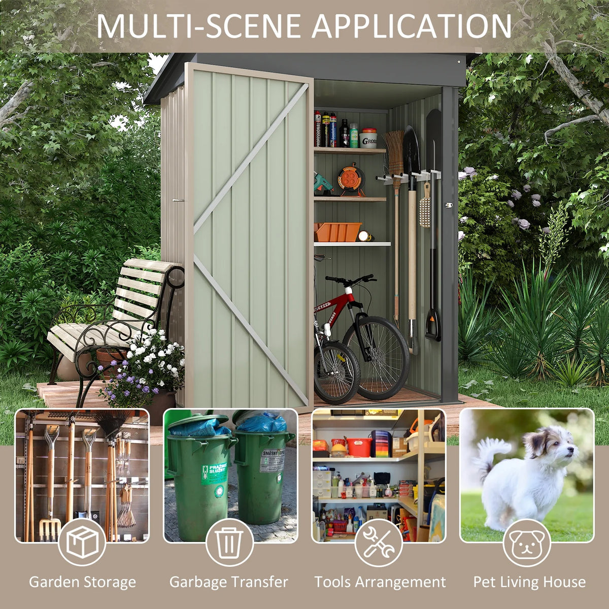 LACOO 4' x 6' Outdoor Storage Metal Shed for Tool Storage, Outdoor House for Backyard & Garden,Brown