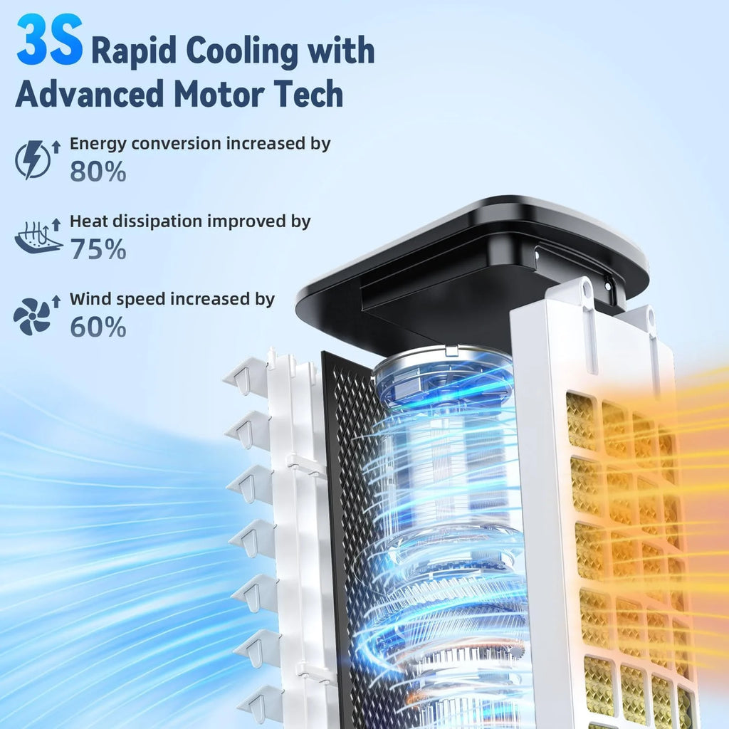 Portable Windowless Air Conditioner with 6 Ice Packs, 12H Auto-Off Smart Timer, 26Ft Remote Control, Top-Fill Dual Tank Evaporative Cooler, 3-Speed Cooling & 70 Auto-Swing for Indoor Use