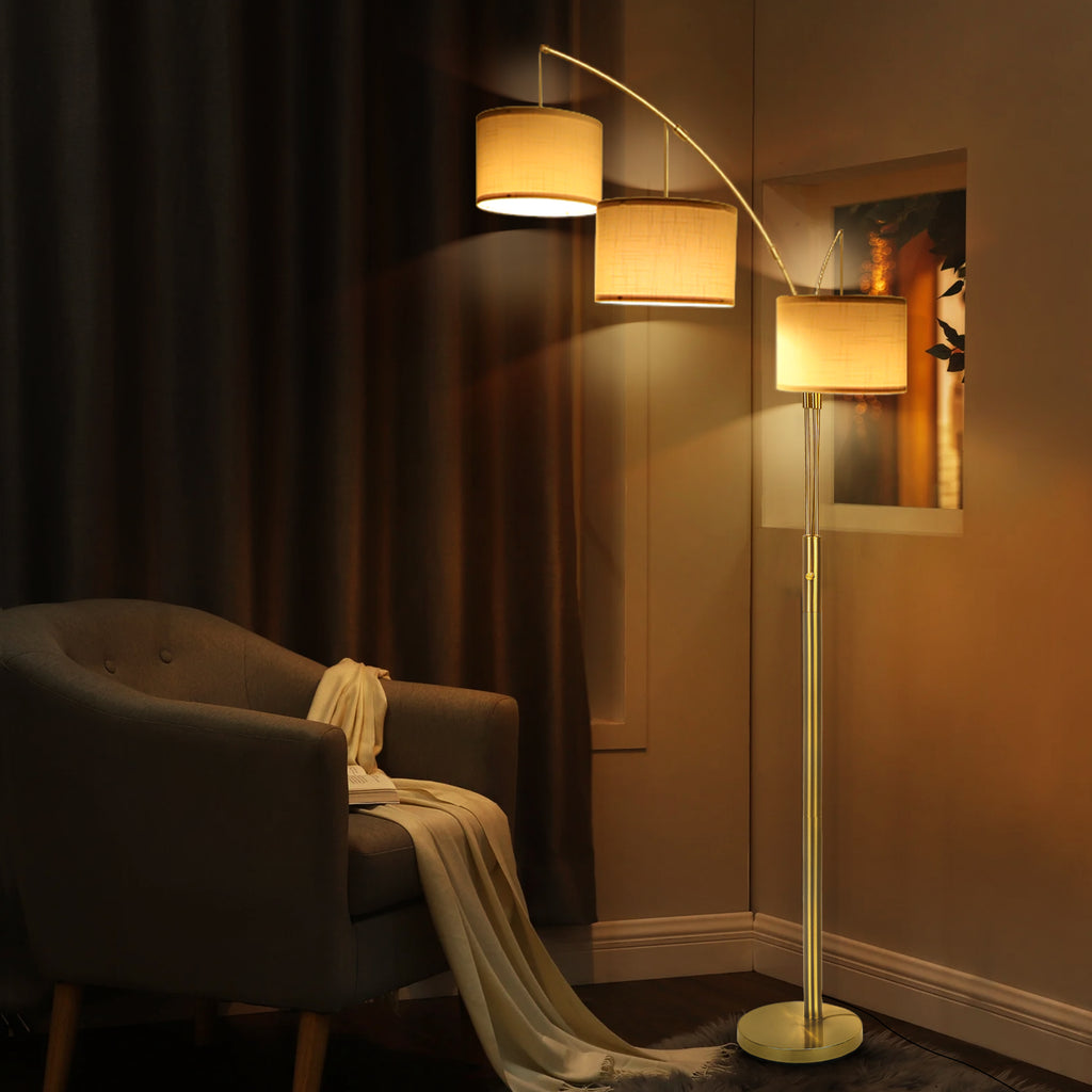 Netin 80 3-Light Modern Dimmable Black Arc Floor Lamp with Beige Shades
