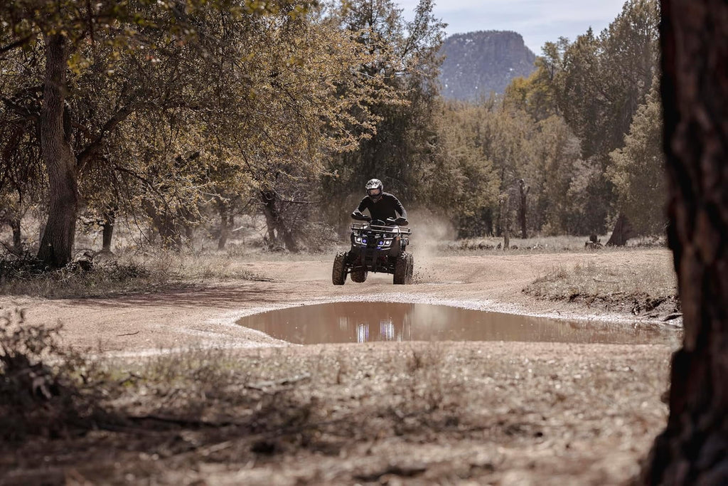 Coleman Powersports AT200R 169cc Adult Gas ATV, High-Speed Off-Road Quad Up to 38 MPH & 20 Miles Range, Automatic Transmission, Front & Rear Cargo Racks, Ages 16 and Up, Black