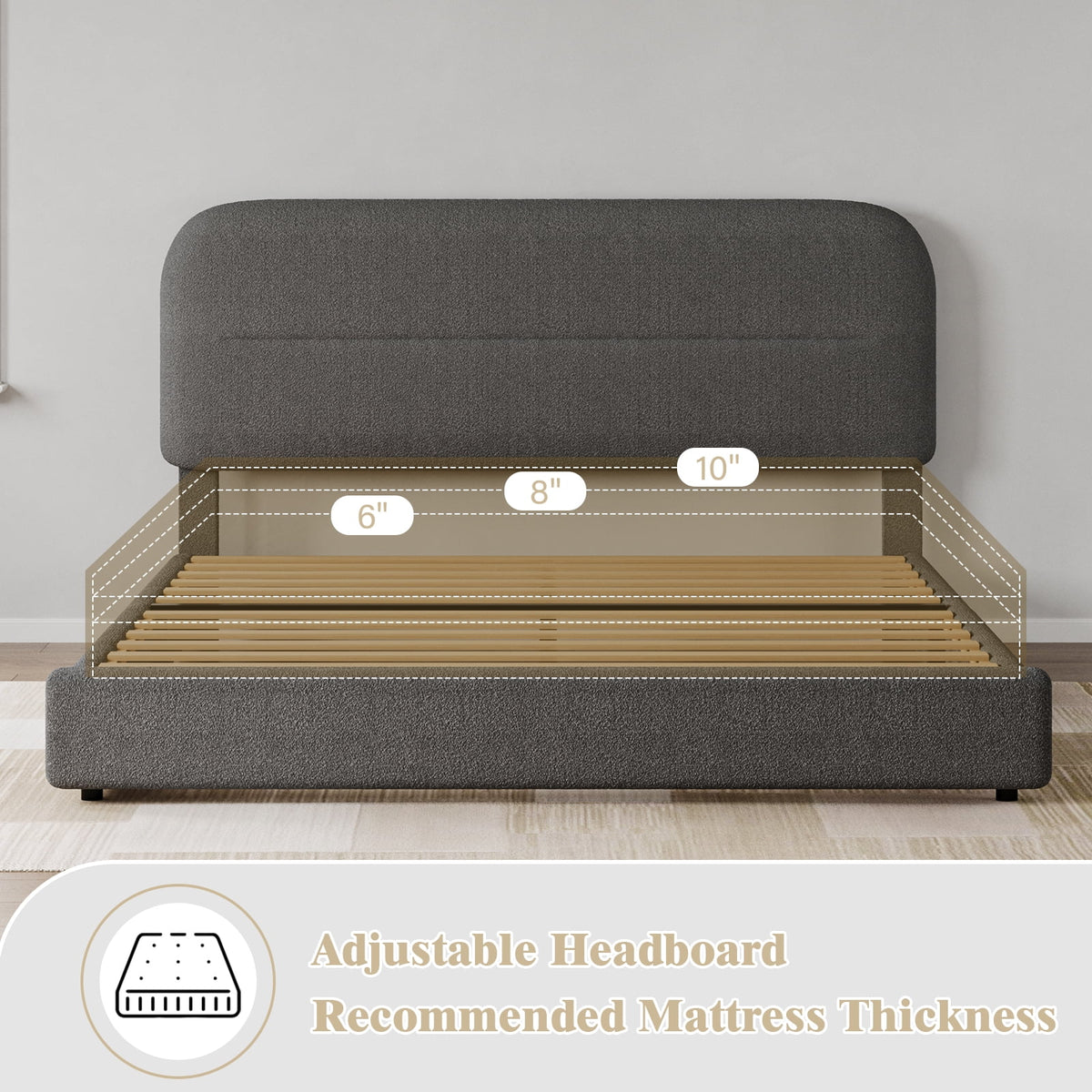 4 EVER WINNER Queen Bed Frame with Headboard, Boucle Upholstered Platform Bed Frame wiith Rounded Corner, Soft Cloud Bed Frame, No Box Spring Needed, White