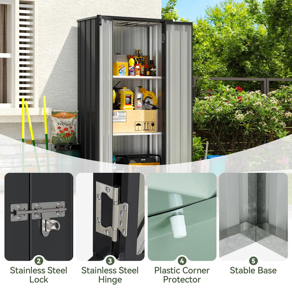 Aoxun 4.5x1.5 ft. Black Metal Storage Shed with 2 Shelves, Outdoor Waterproof Cabinet